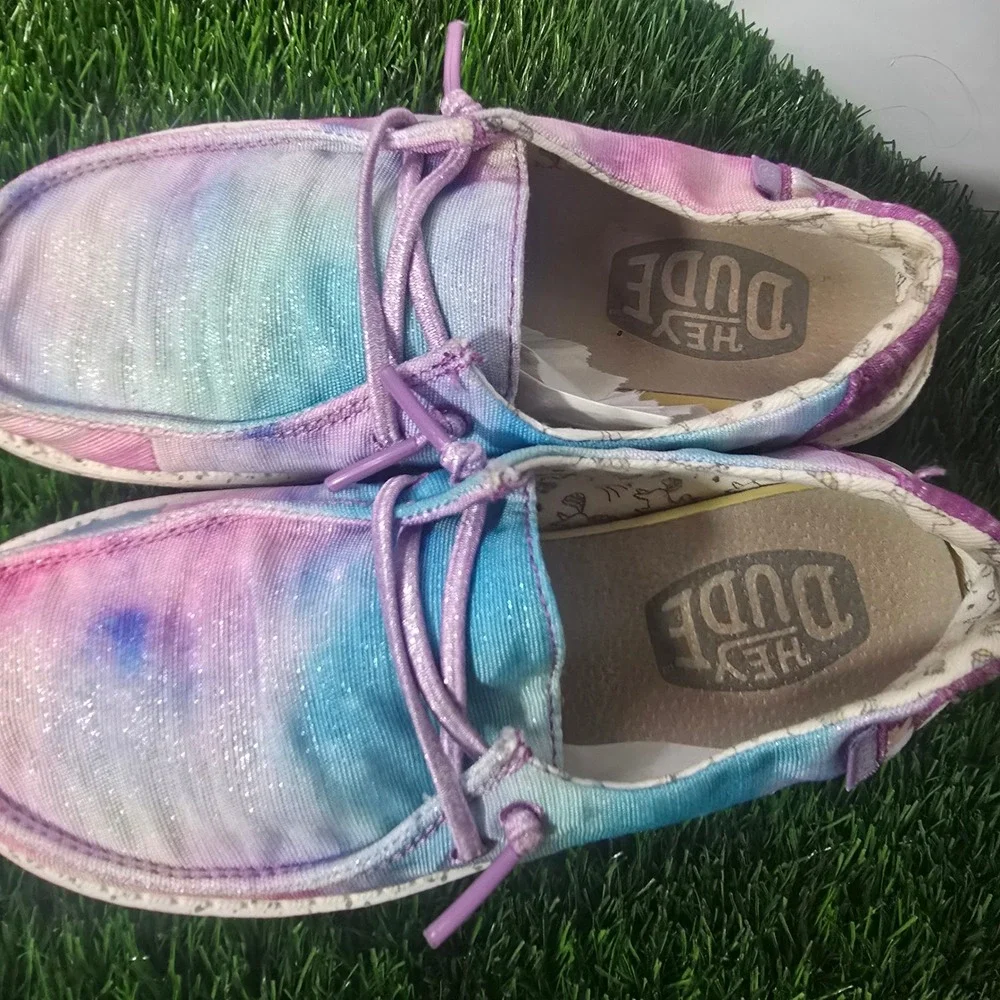 Hey Dude Size Y1 Multi Wendy Youth Dreamer Kids Unicorn Tie Dye Loafers